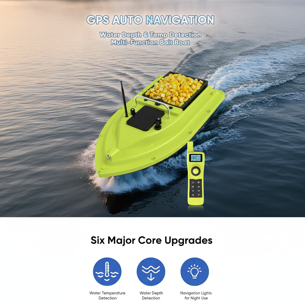 7.4V GPS Bait Boat with Sonar – Water Depth & Temperature Monitoring